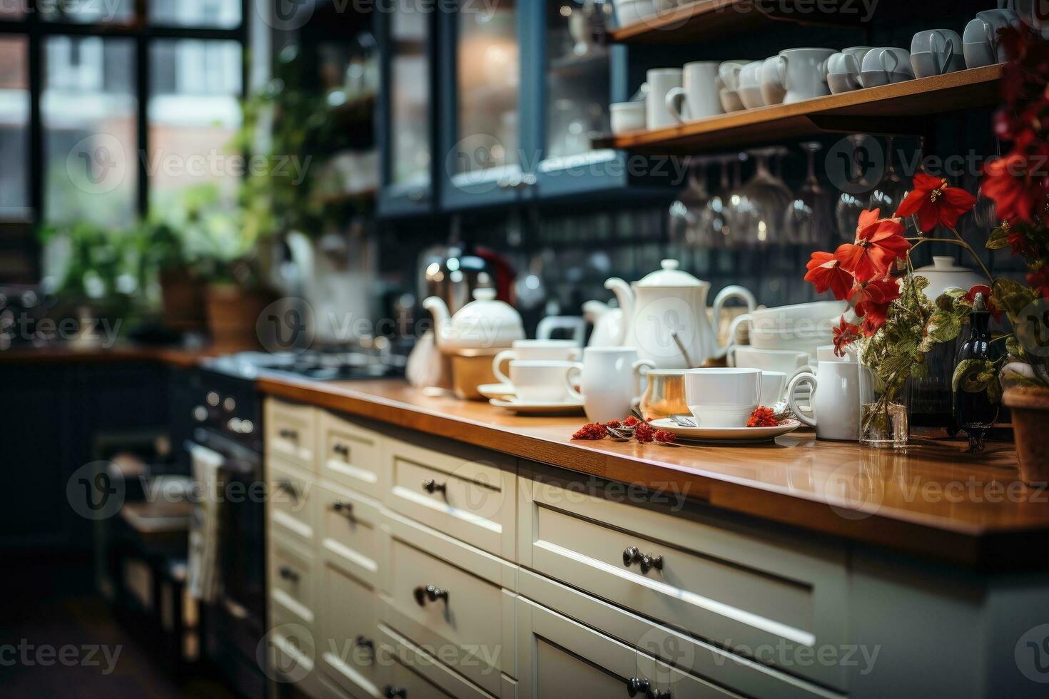 paisible situation de le après midi dans le cuisine ai généré photo