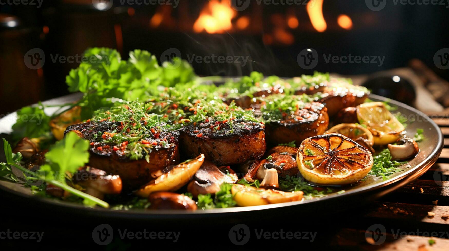 en bonne santé végétarien repas avec Frais biologique champignon et grillé ai génératif photo