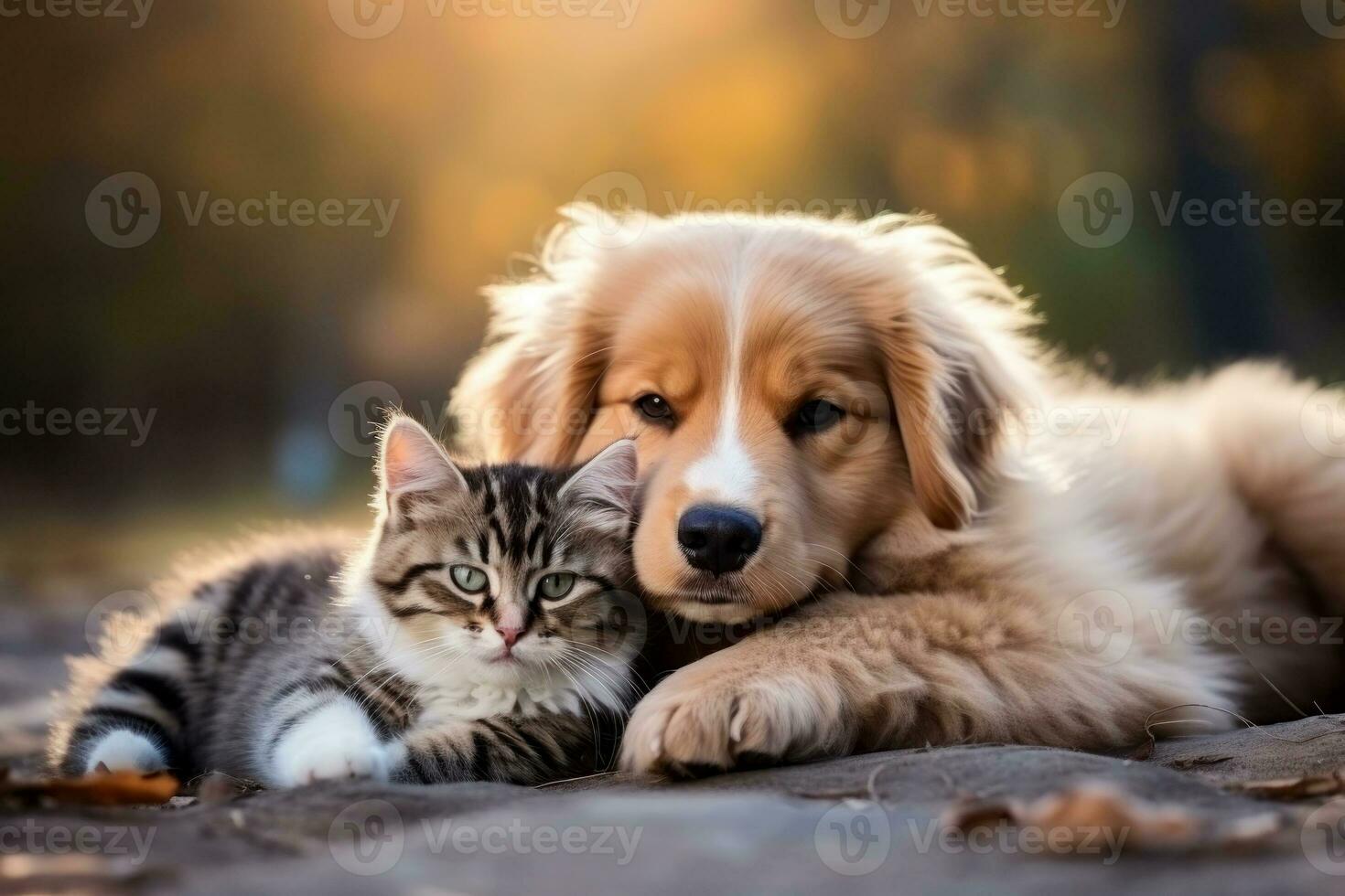 mignonne minou et chiot cahoter ensemble isolé .génératif ai photo