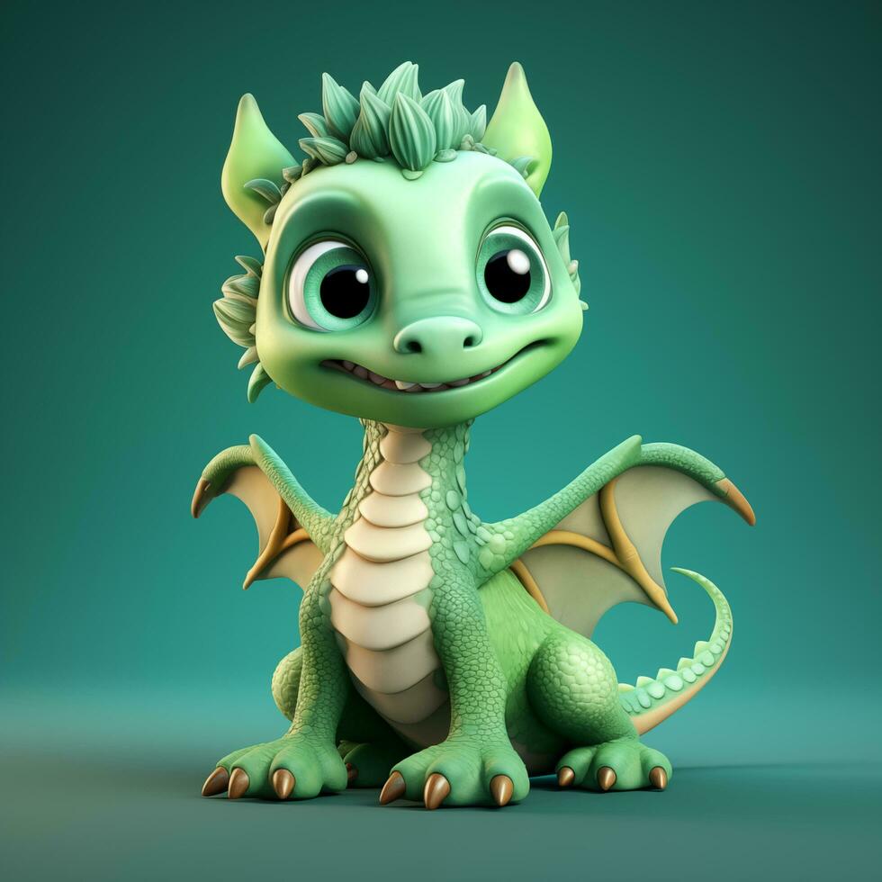 3d rendre de mignonne dragon ai génératif photo