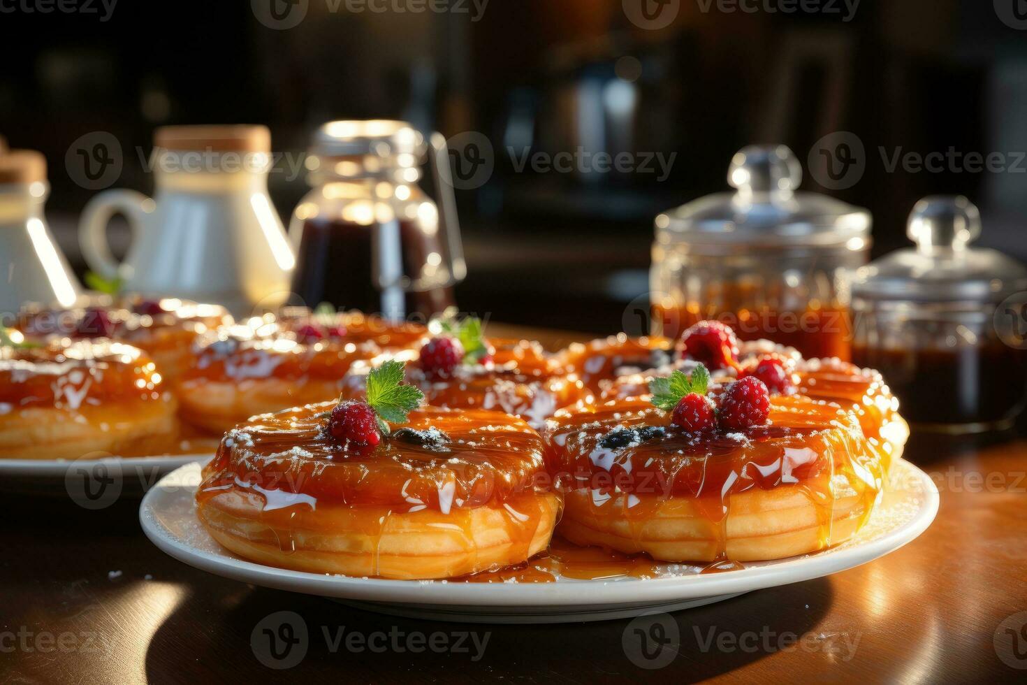 Photos de tartes dans intérieur cuisine table photo studio ai généré