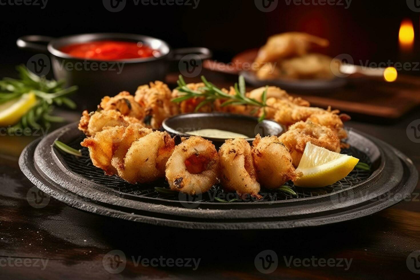 frit calamars farine est prêt à être servi ai généré photo