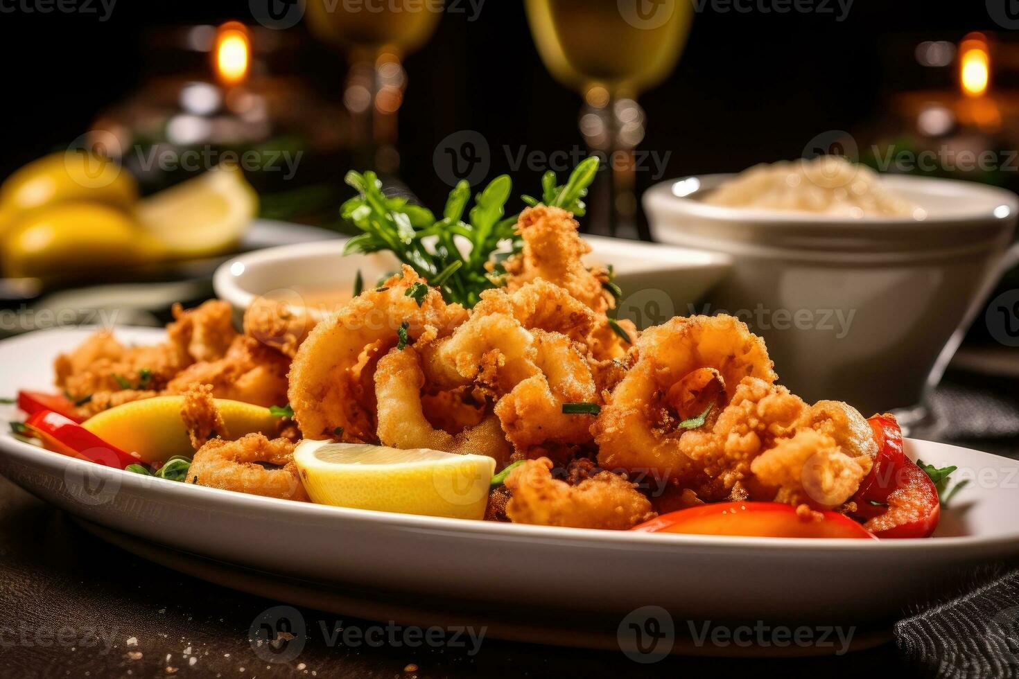 frit calamars farine est prêt à être servi ai généré photo