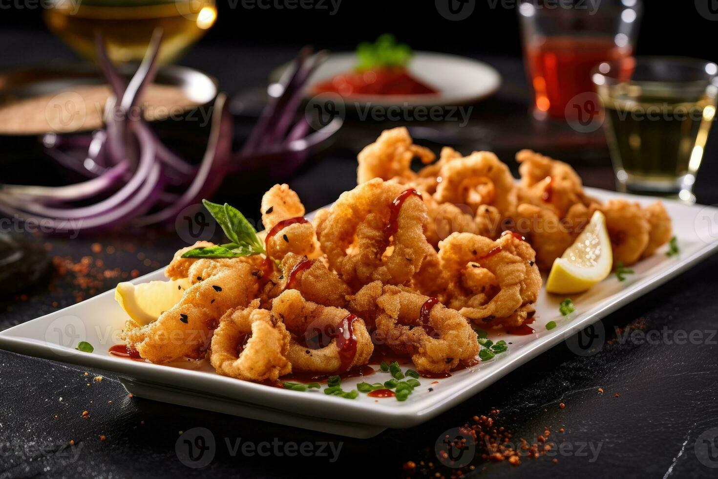 frit calamars farine est prêt à être servi ai généré photo