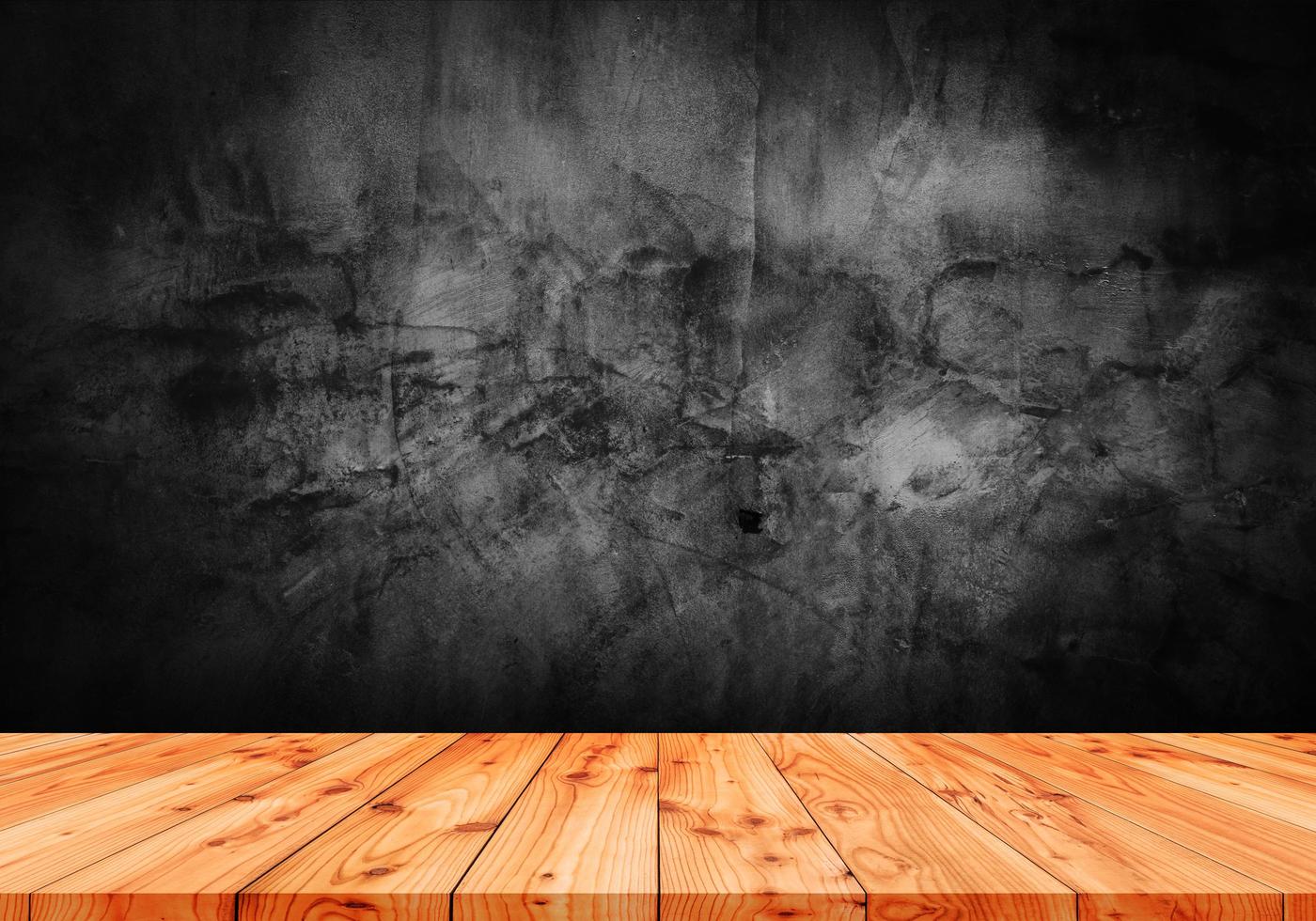 plancher en bois et arrière-plans de mur de ciment foncé photo
