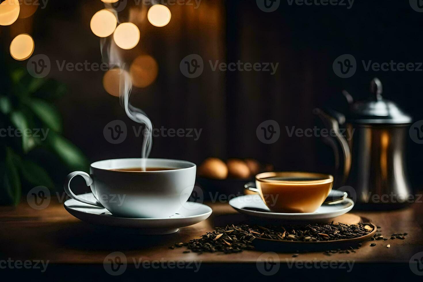 café et thé sur une en bois tableau. généré par ai photo