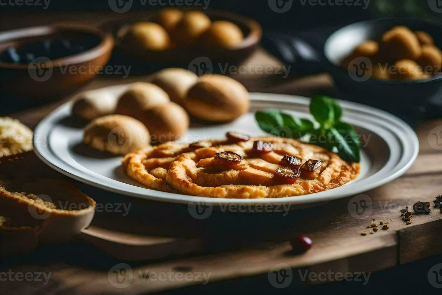 une assiette de nourriture avec pain, fromage et autre ingrédients. généré par ai photo