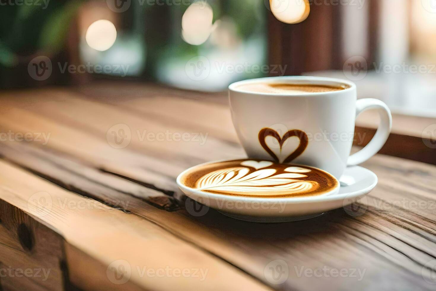 café avec cœur sur le soucoupe. généré par ai photo