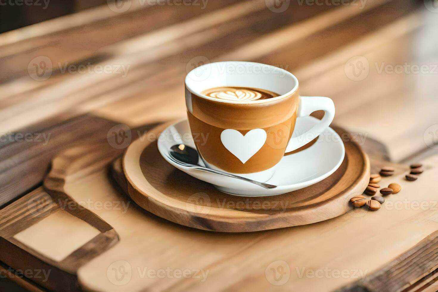 une tasse de café avec cœur sur le soucoupe. généré par ai photo