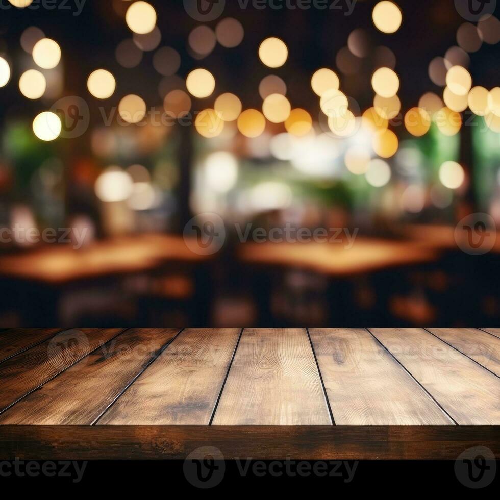 foncé vide en bois table et flou café Contexte de face vue ai génératif photo