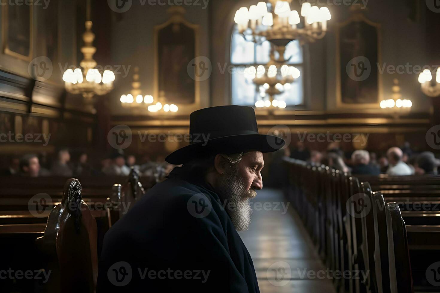 orthodoxe Juif lit prières dans le temple. neural réseau ai généré photo