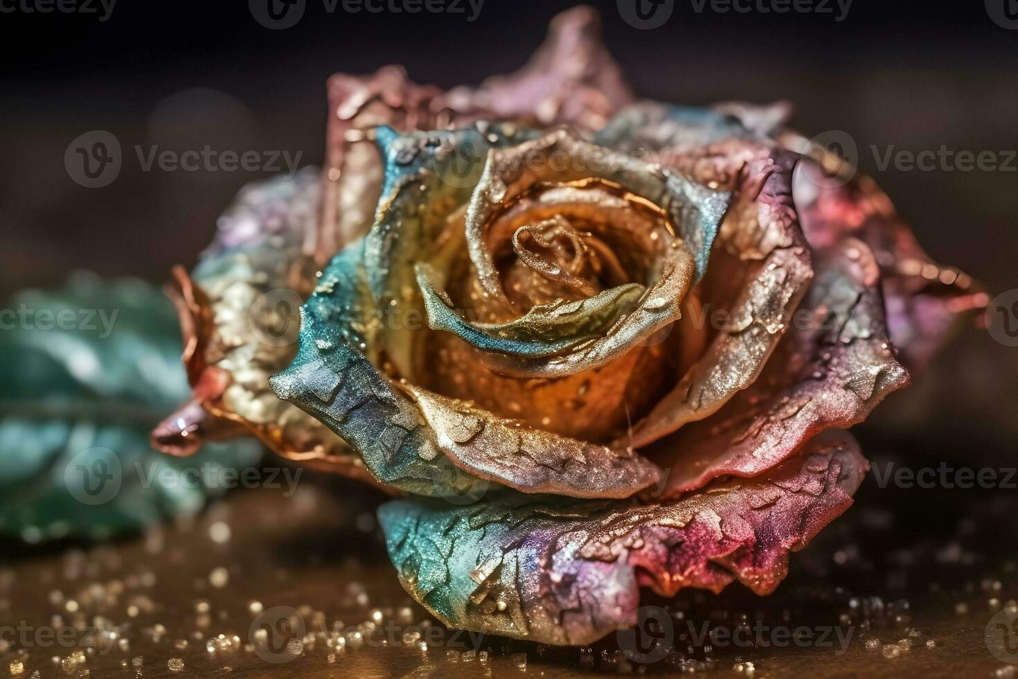 arc en ciel Rose avec rosée gouttes. neural réseau ai généré photo