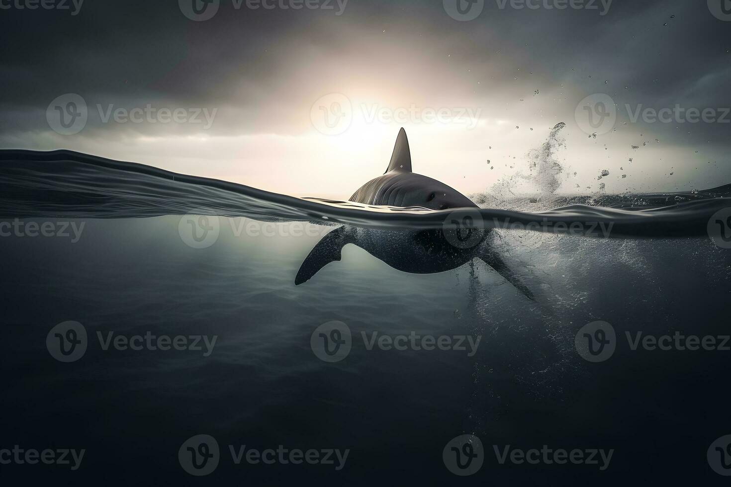 génial blanc requin posant dans le Profond bleu l'eau. neural réseau ai généré photo