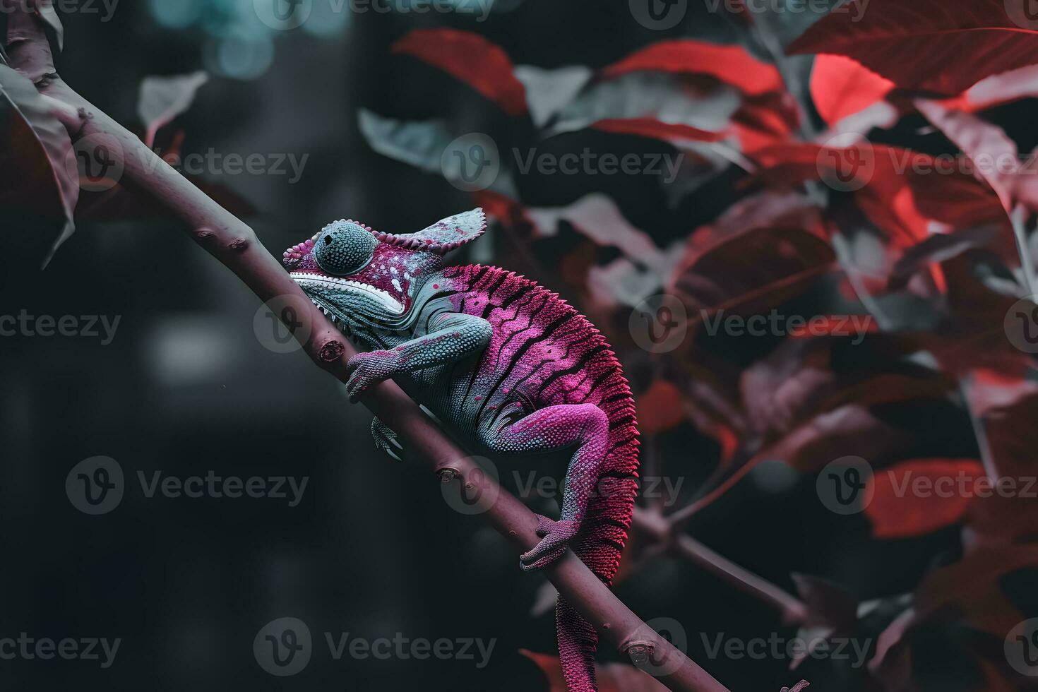 magnifique de caméléon panthère, caméléon panthère sur branche. neural réseau ai généré photo