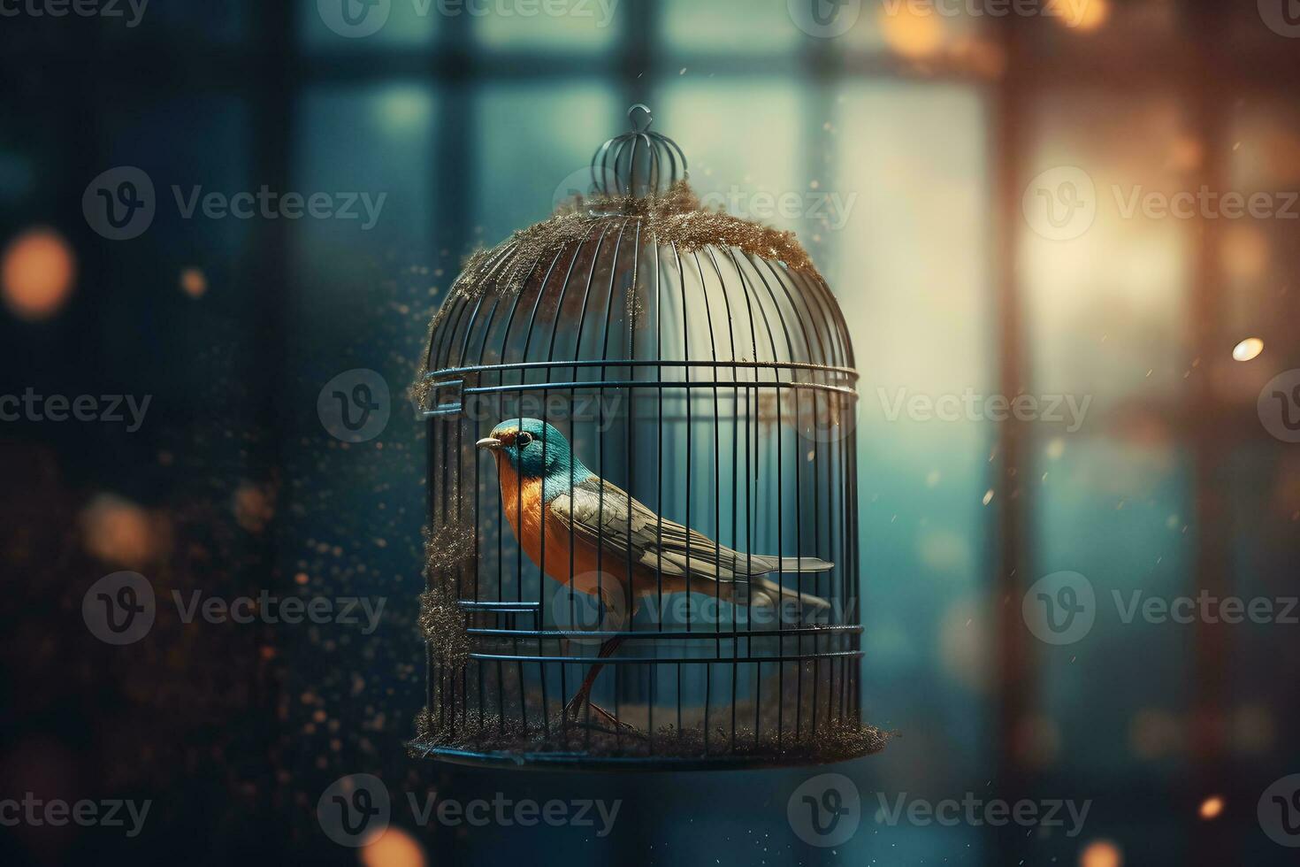 oiseau dans une cage. neural réseau ai généré photo