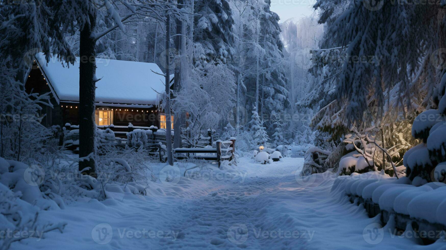 ai génératif pin forêt dans hiver recroquevillé avec une épais blanc neige couverture photo