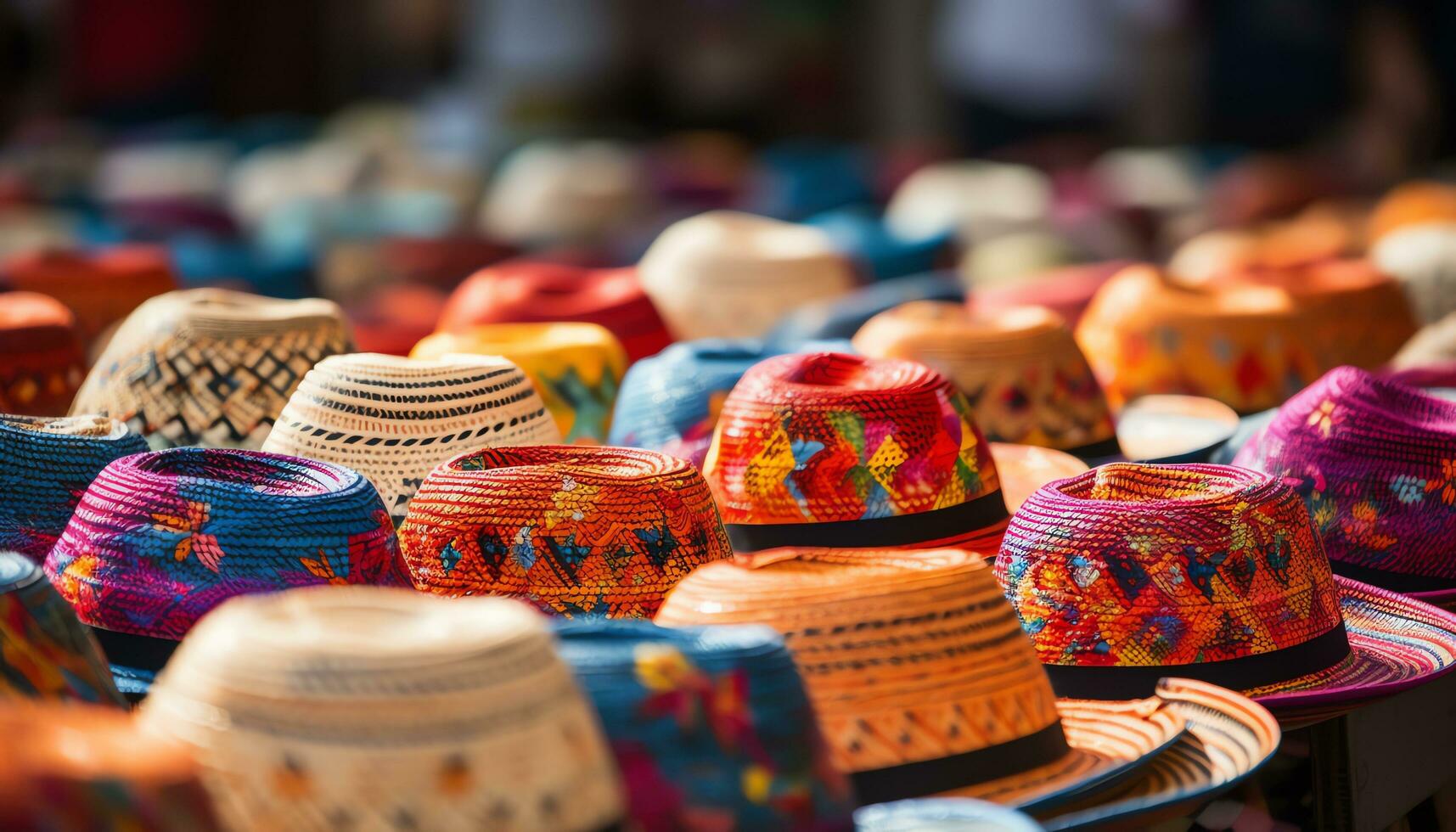 une homme dans une chapeau est travail sur une table avec coloré Chapeaux ai généré photo