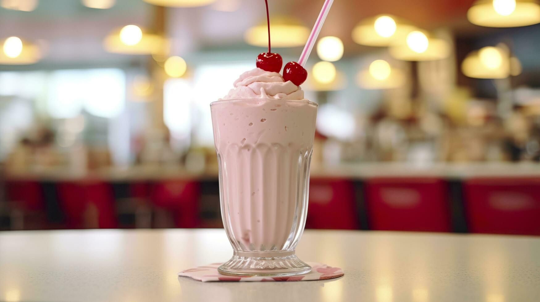Cerise Milk-shake dans une classique américain le dîner. nourriture la photographie concept. génératif ai photo