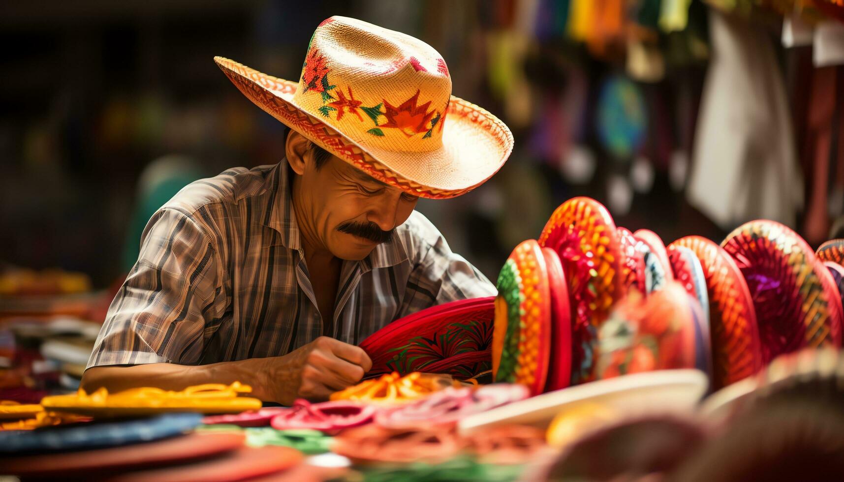 un vieux homme dans une chapeau est travail sur une chaîne de fil ai généré photo