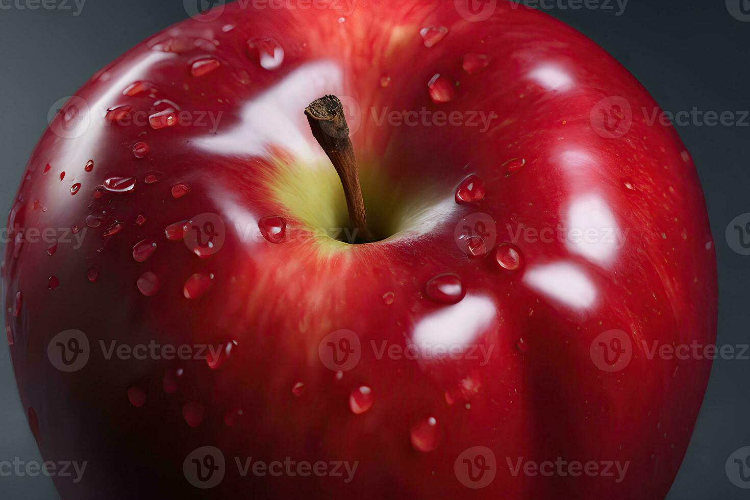 proche en haut de une juteux rouge Pomme par ai génératif photo