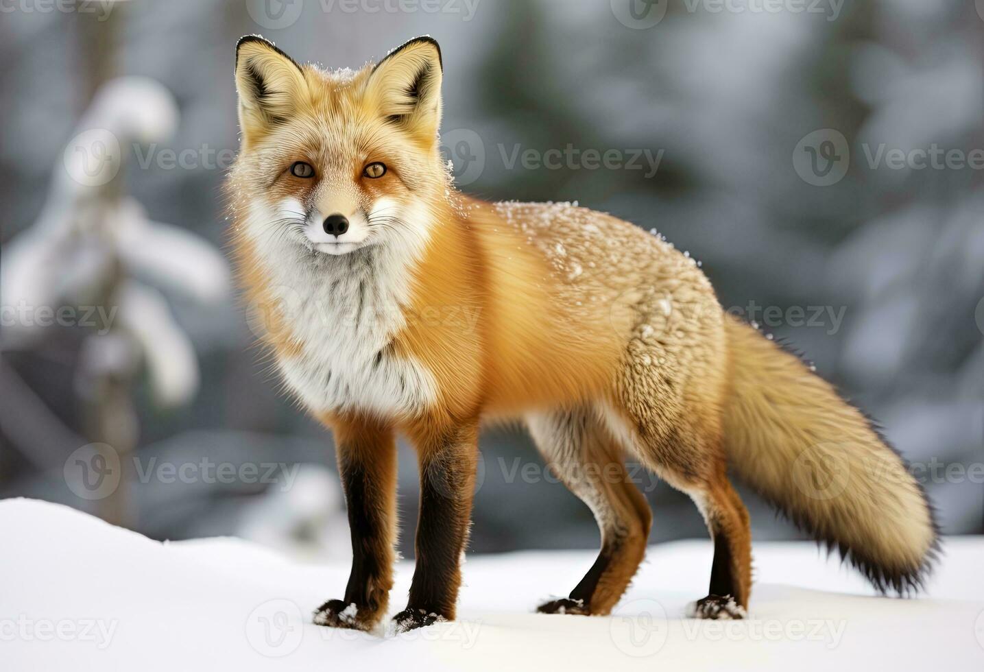 rouge Renard permanent sur neige. ai généré. photo