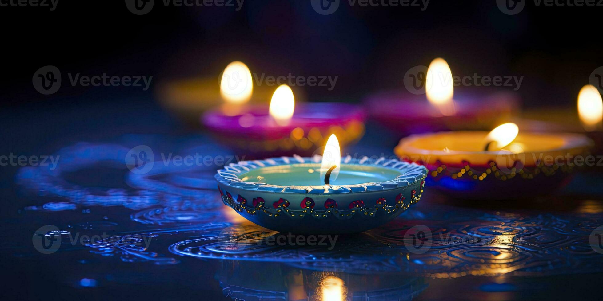 content Diwali. diya pétrole les lampes étaient allumé pendant le fête. ai généré photo