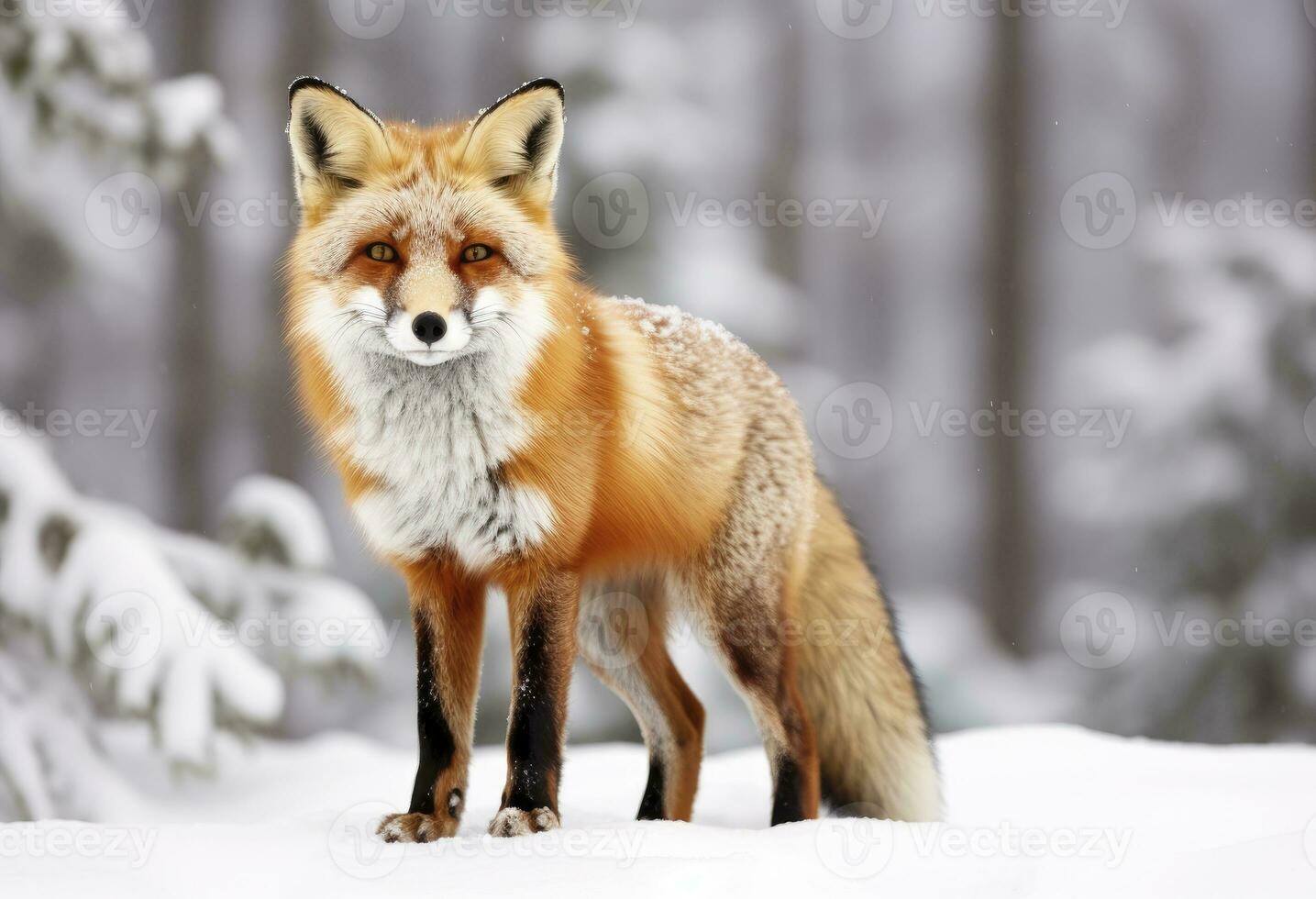 rouge Renard permanent sur neige. ai généré. photo