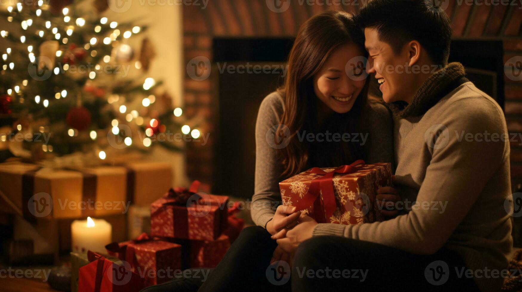 Un Homme Présentant Un Cadeau De Noël à Sa Petite Amie Image stock