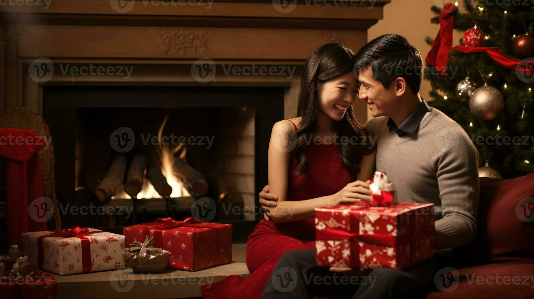 Un Homme Présentant Un Cadeau De Noël à Sa Petite Amie Image stock