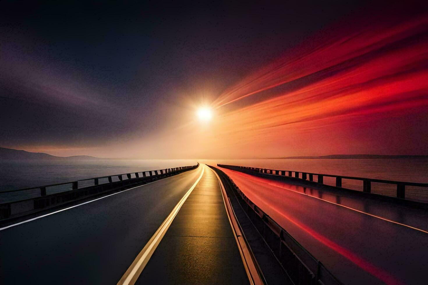 une longue pont avec le Soleil brillant plus de il. généré par ai photo