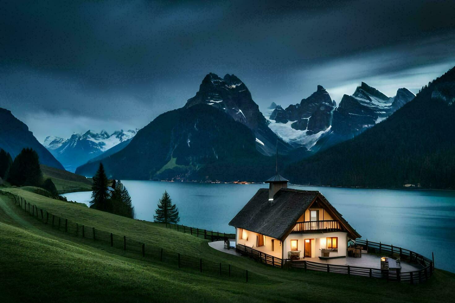 une cabine dans le montagnes. généré par ai photo