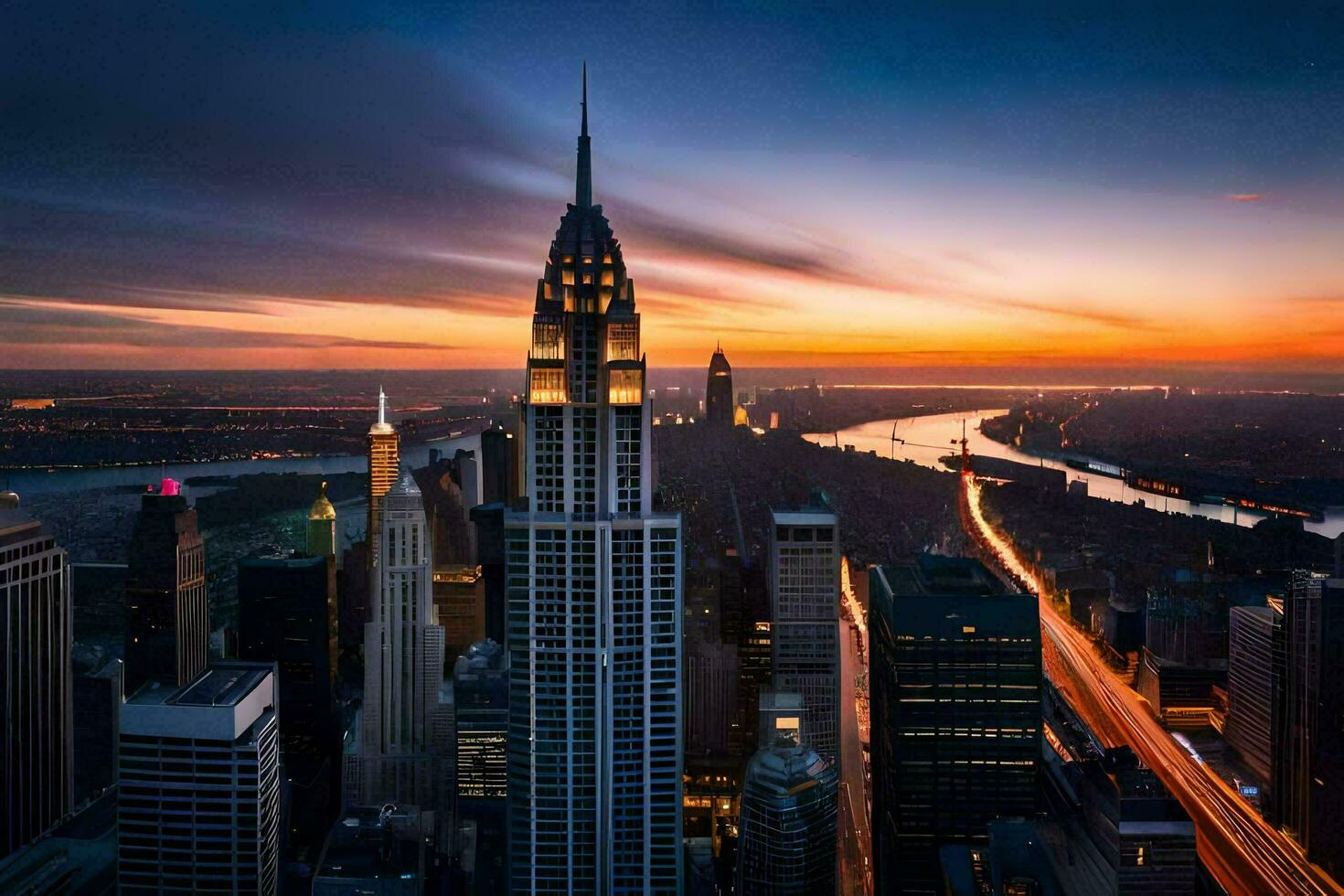 le Chrysler bâtiment à le coucher du soleil. généré par ai photo