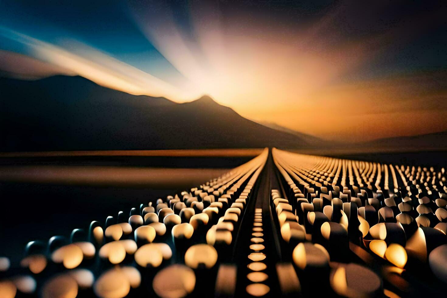 une longue ligne de blanc des balles dans le milieu de une champ. généré par ai photo