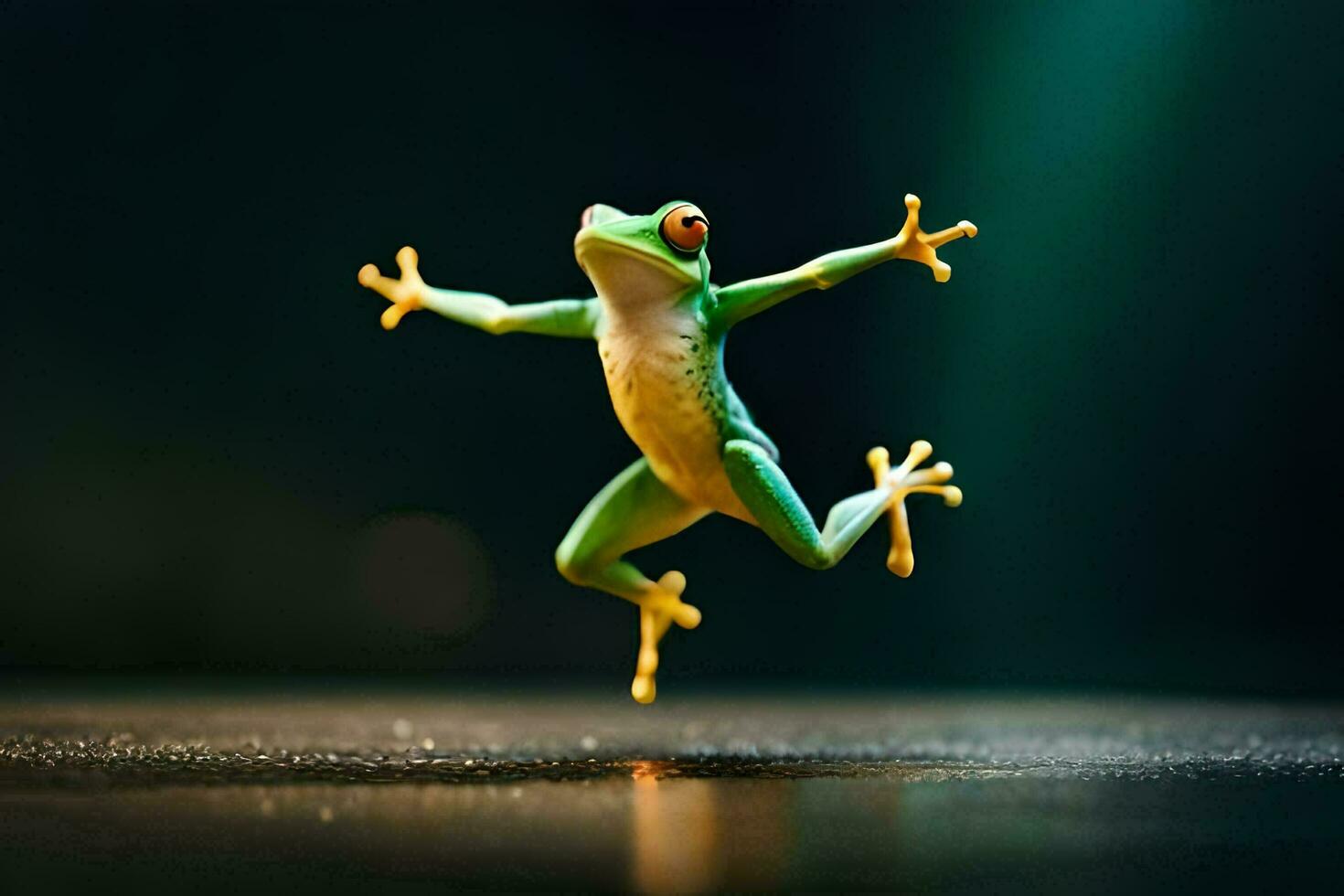 une grenouille sauter dans le air. généré par ai photo