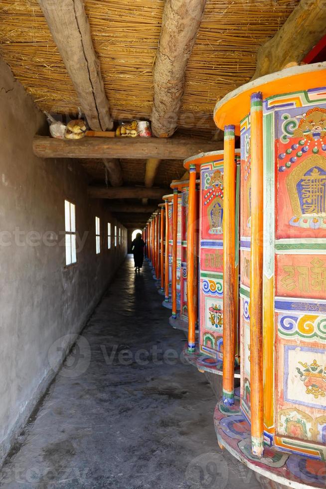 moulin à prières dans le temple arou da à qinghai en chine. photo