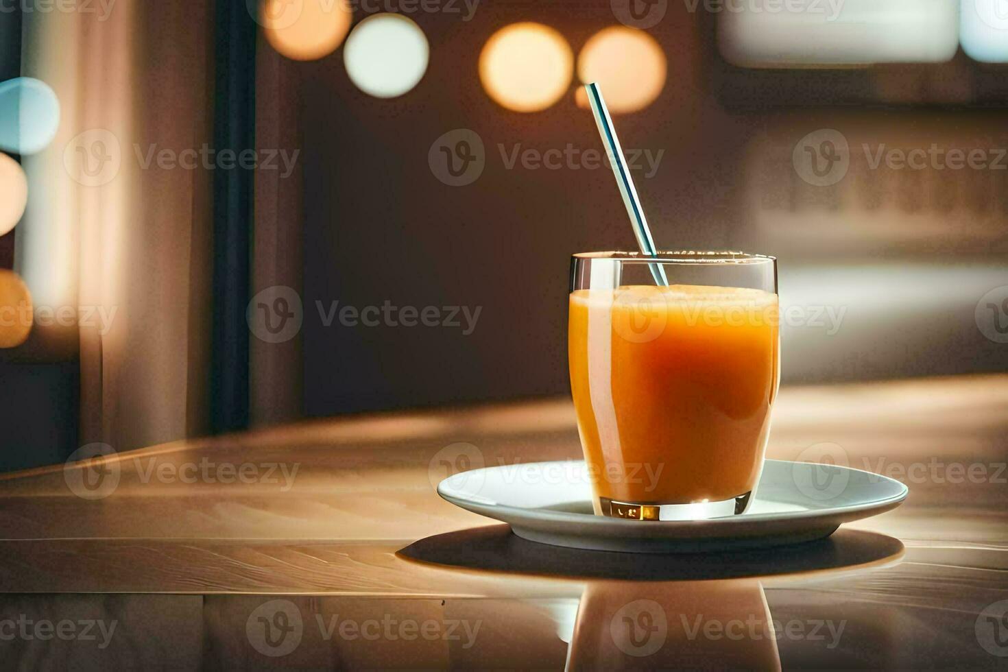 une verre de Orange jus sur une tableau. généré par ai photo