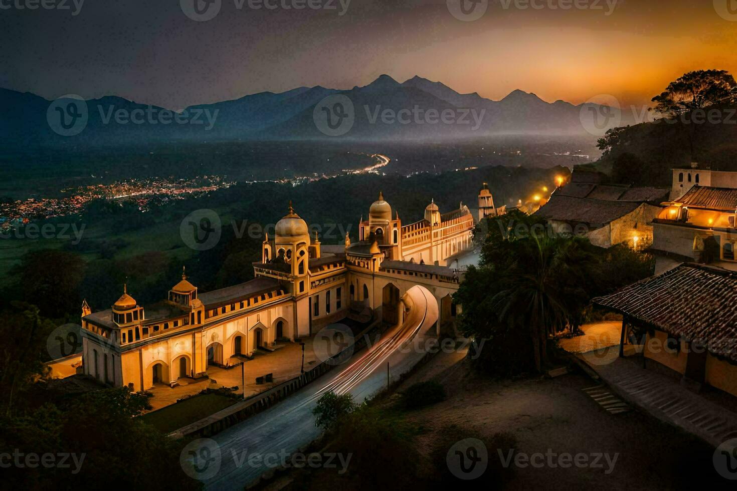 le le coucher du soleil plus de le ville de Kandy. généré par ai photo