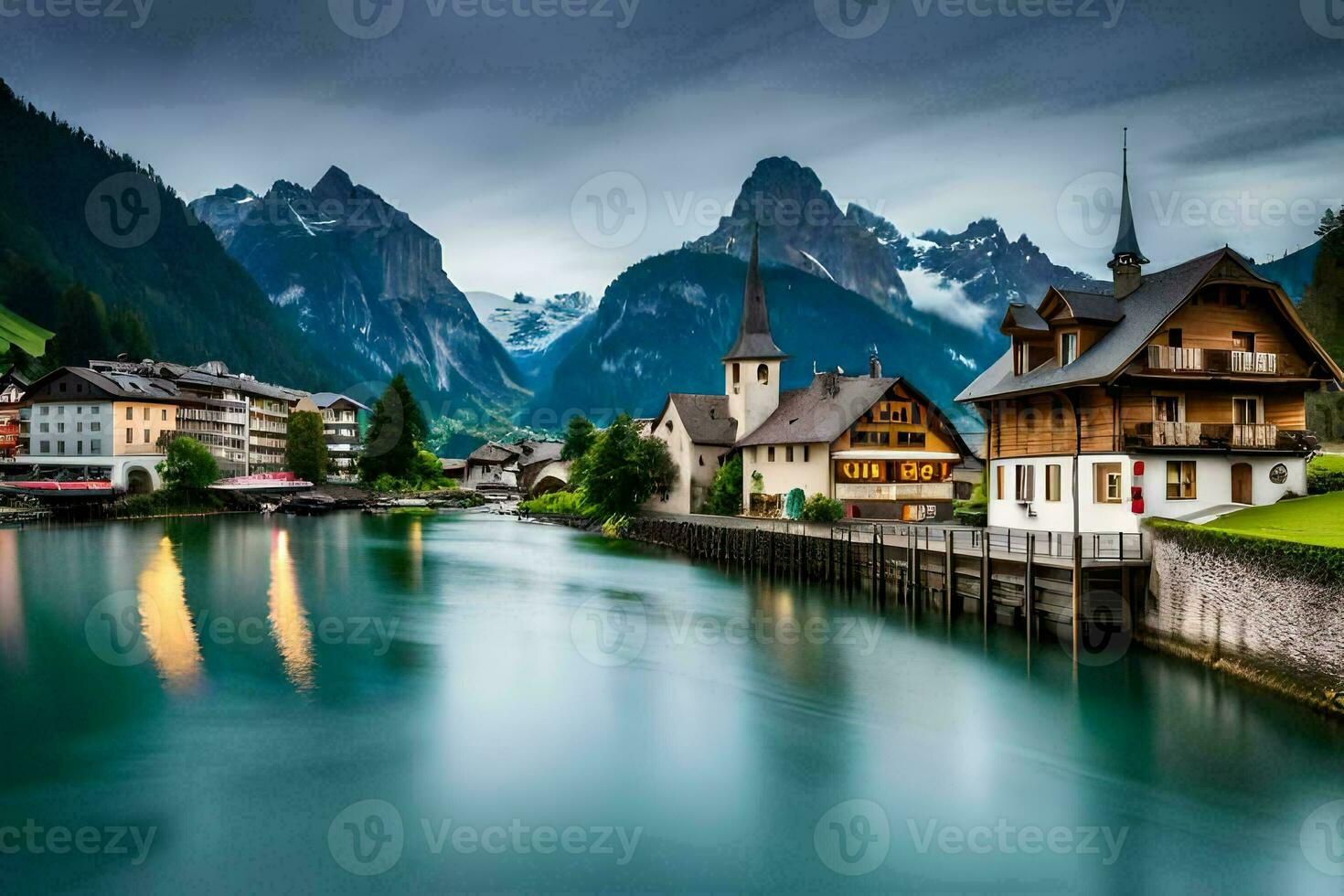 photo fond d'écran montagnes, le ciel, eau, Suisse, le Alpes, Suisse,. généré par ai