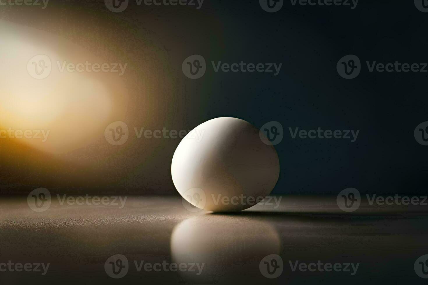 un Oeuf séance sur une table dans de face de une brillant lumière. généré par ai photo