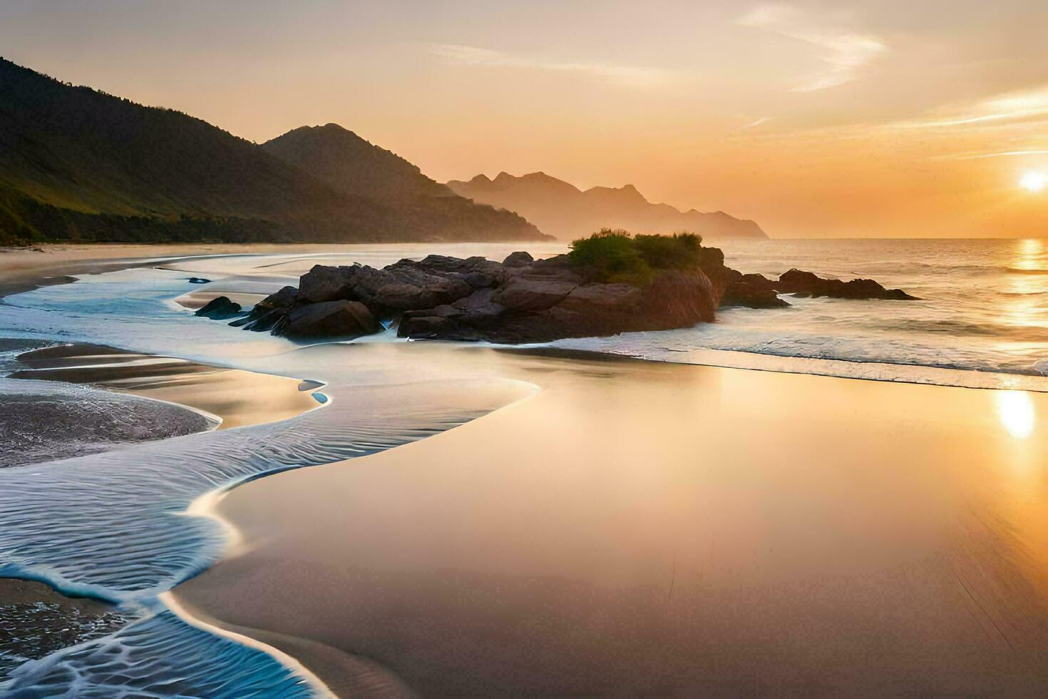 le Soleil ensembles plus de le océan et vagues. généré par ai photo