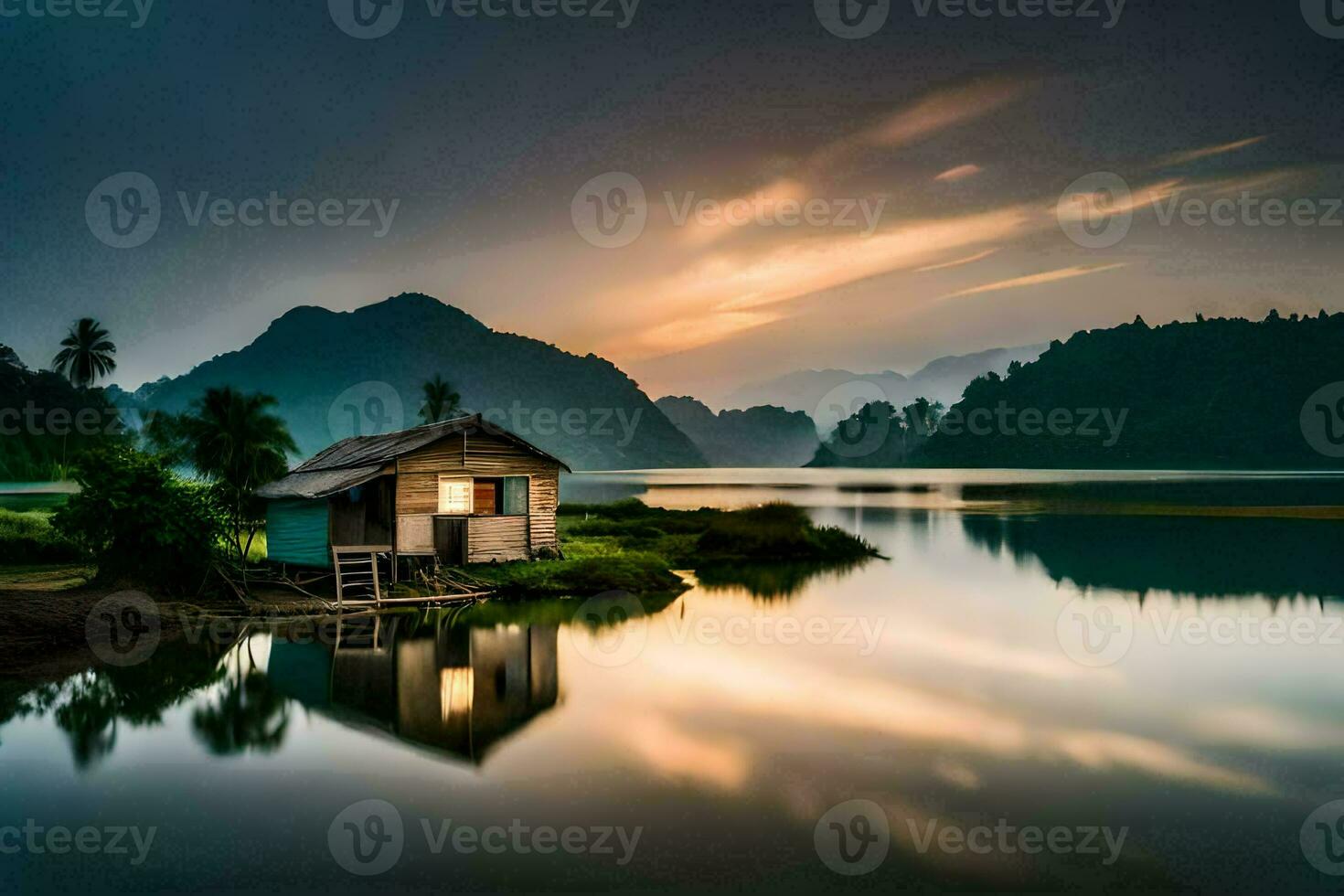 le maison sur le lac. généré par ai photo