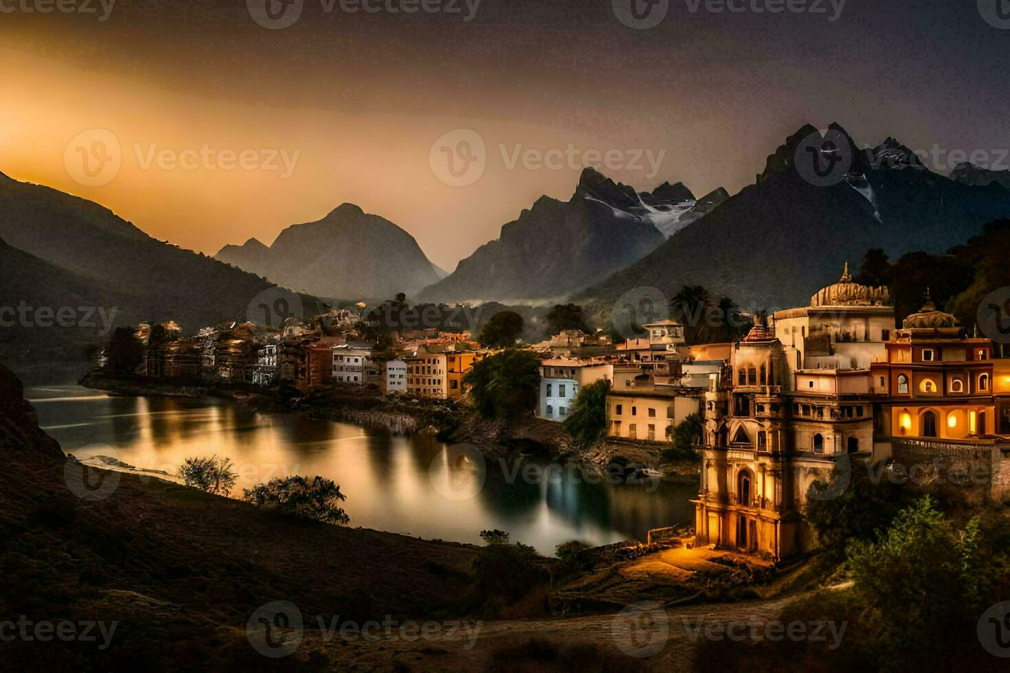 le ville de Rishikesh, Inde. généré par ai photo