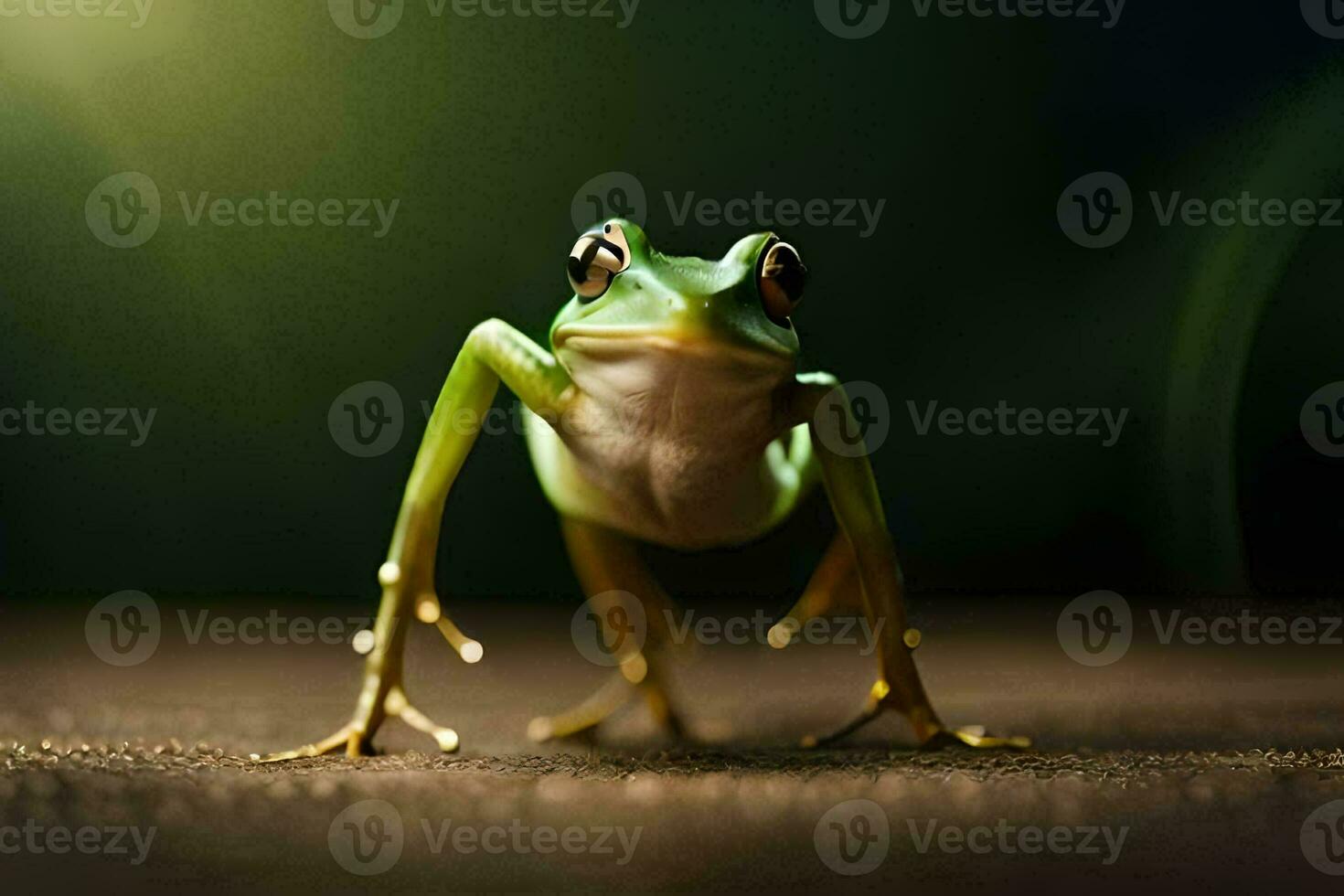 une grenouille est permanent sur ses de derrière jambes. généré par ai photo