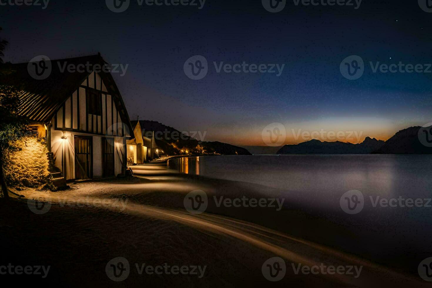 photo fond d'écran le ciel, nuit, le mer, le plage, le loger, le lune,. généré par ai