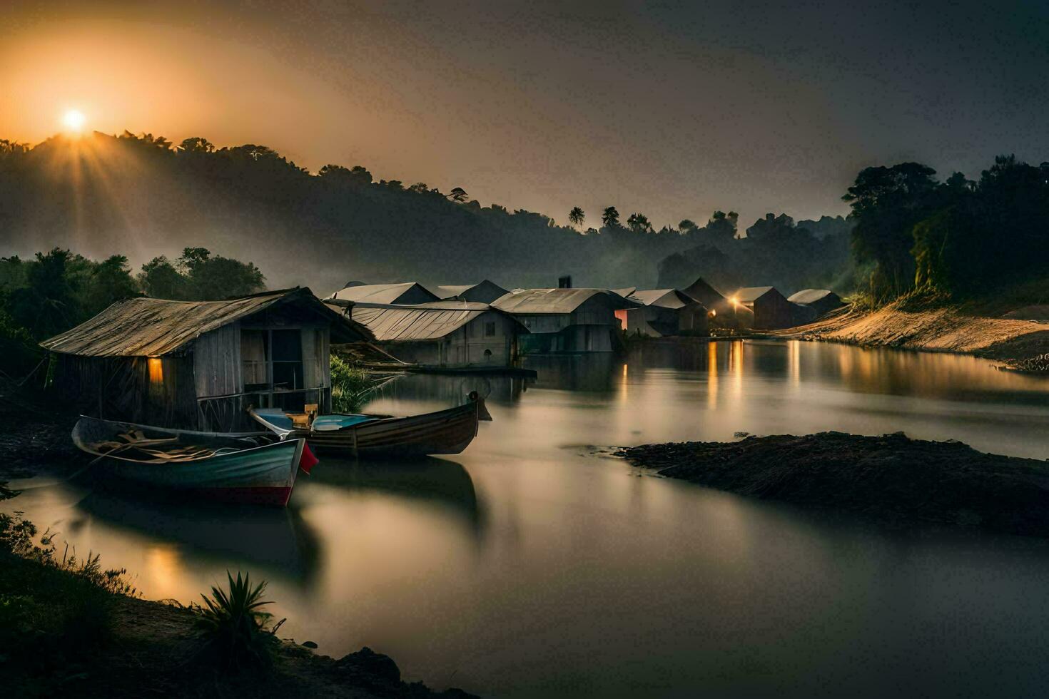 lever du soleil par Rajesh Kumar - paysages lever du soleil, lever du soleil, lever du soleil sur eau, lever du soleil. généré par ai photo