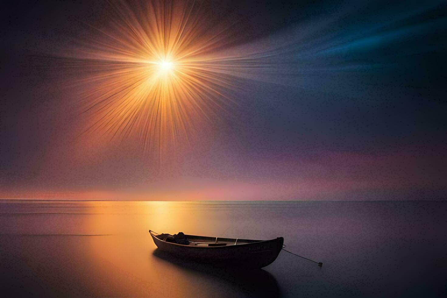 une bateau dans le océan à nuit avec une brillant étoile. généré par ai photo