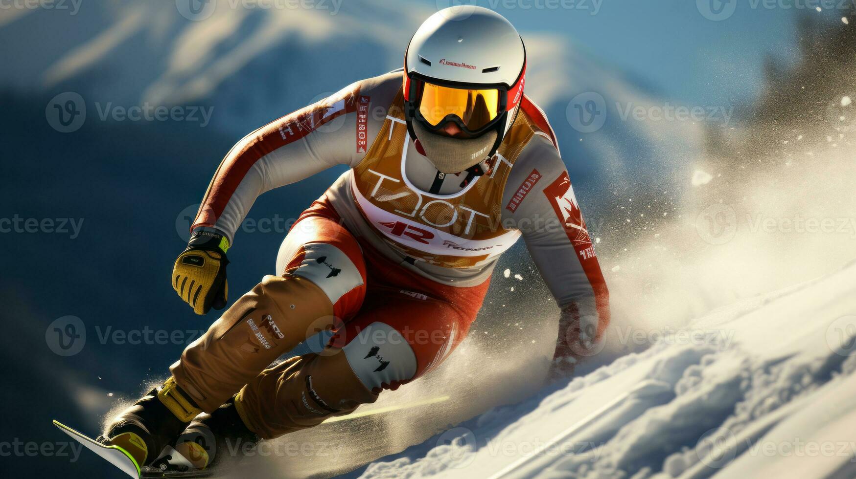 ski sauter. impressionnant pose dans le neigeux Montagne Contexte. ai généré. photo