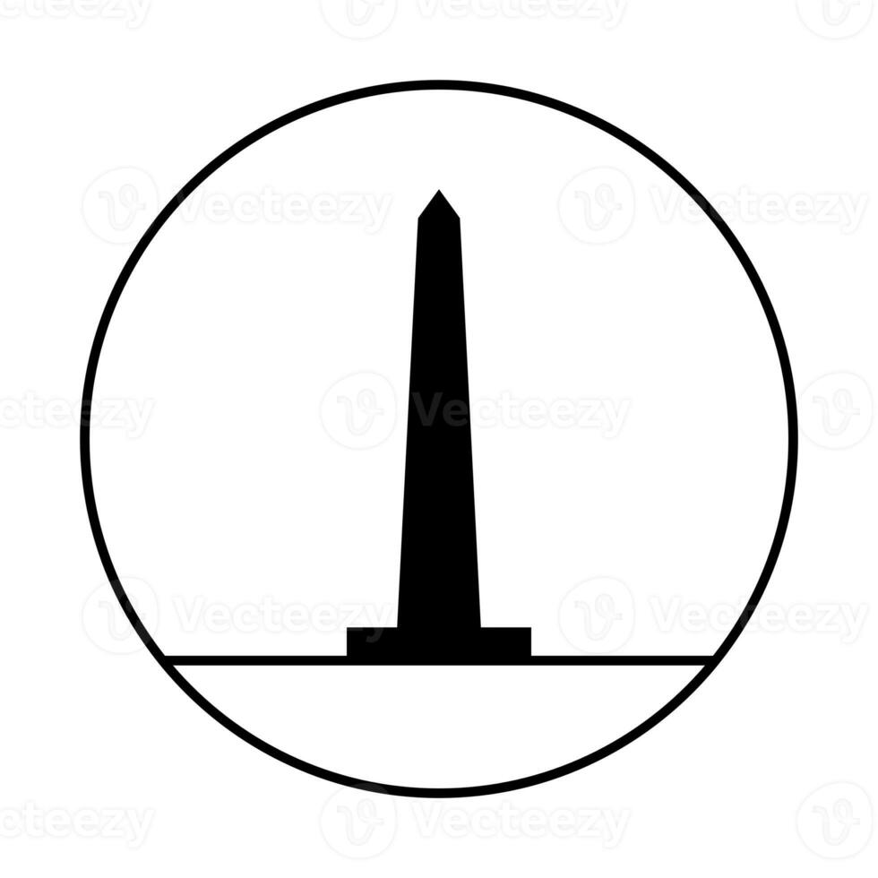 obélisque avec glyphe monument contour icône dans cercle non personnes. silhouette ligne art monument noir et blanche. photo