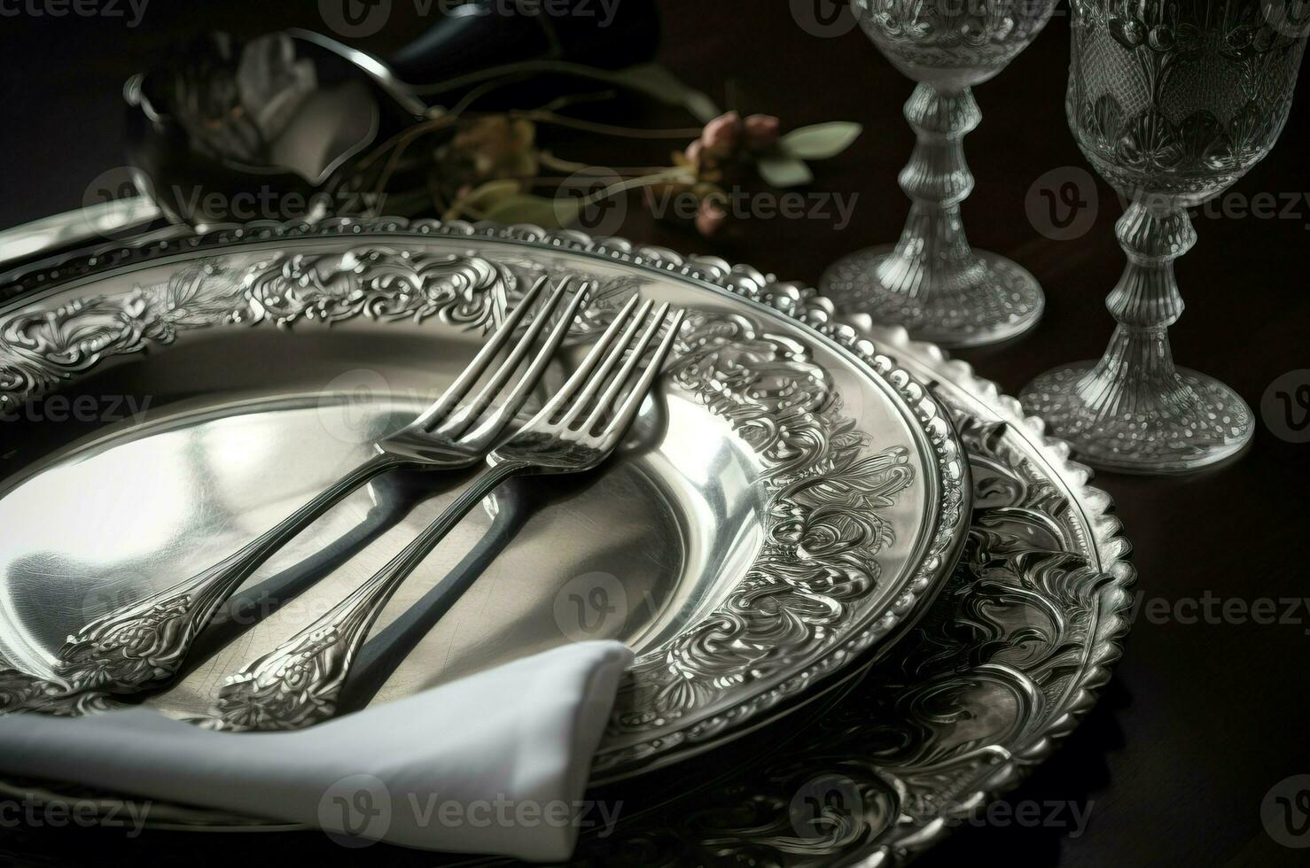 argent assiette portion. produire ai photo