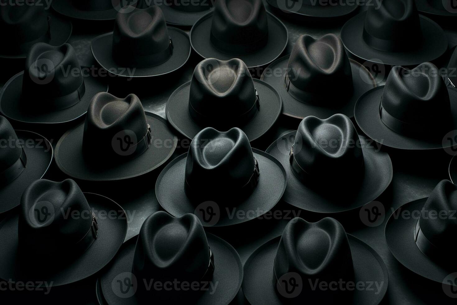 beaucoup noir Chapeaux sur une noir Contexte. généré par artificiel intelligence photo